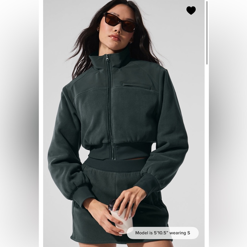 Alo Polar Fleece Cropped Wintry Mix Jacket in Charcoal Green